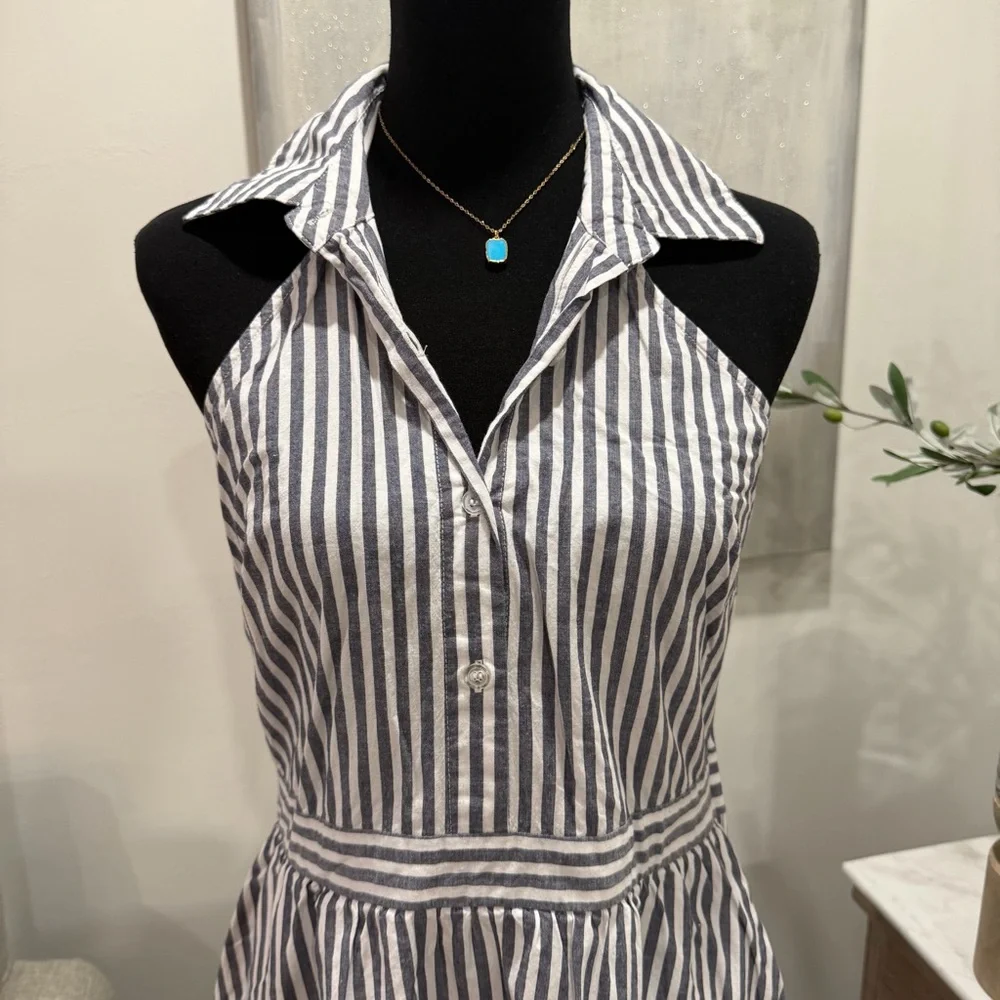 New York & Company Deep Navy and White Striped Midi Dress - Picture 5 of 14